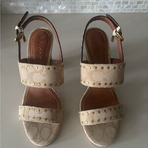 Coach Tan Sandals with Gold Studs